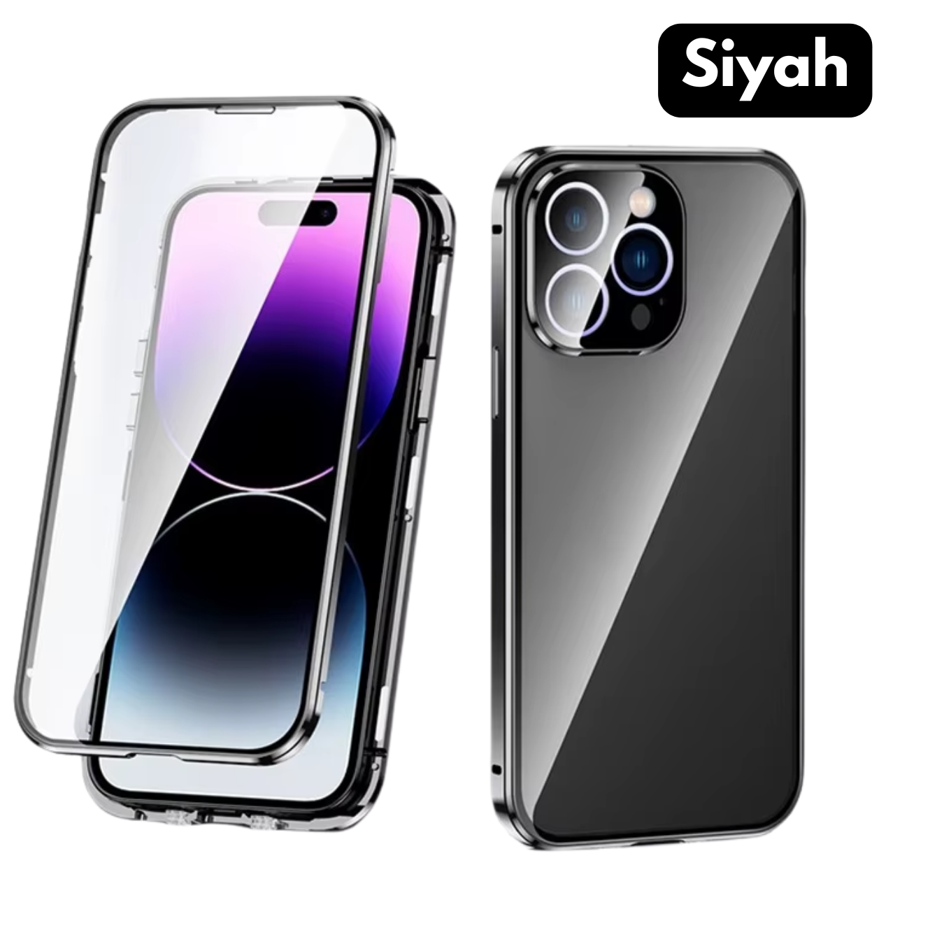 iPhone Manyetik Metal Kılıf + Hayalet Ekran